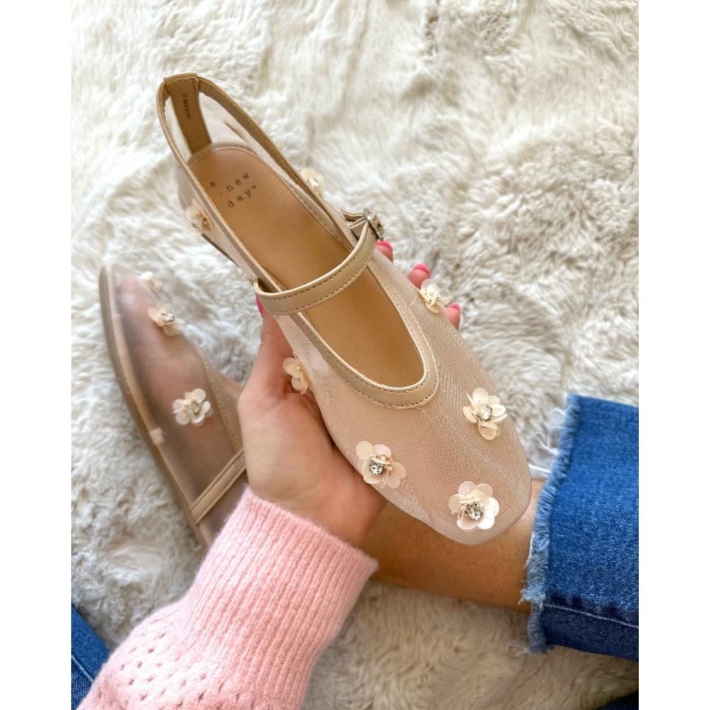 Everly Floral Mesh Mary Jane Ballet Flats with Memory Foam - A New Day new - Picture 7 of 9